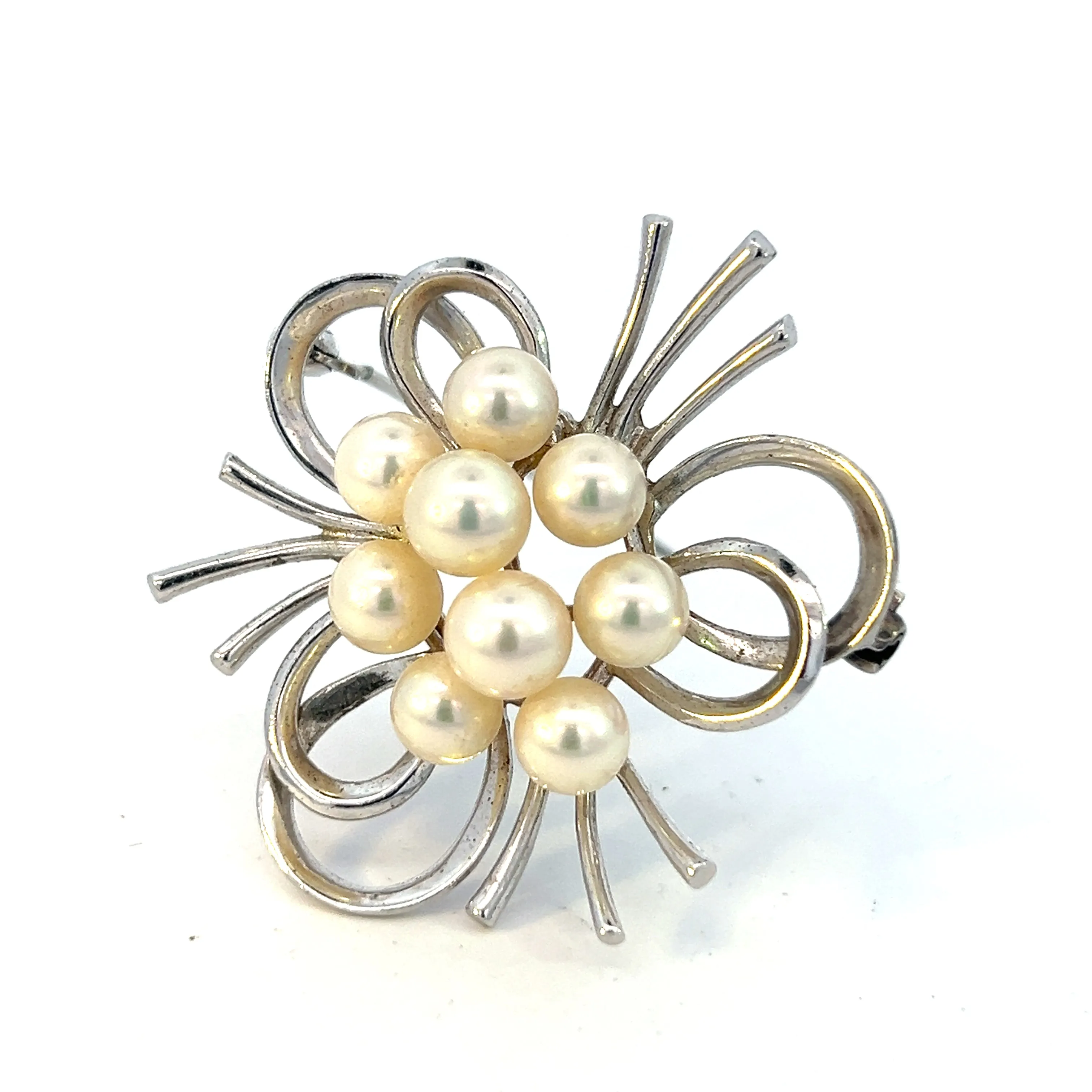 Mikimoto Estate Akoya Pearl Brooch Silver 6 mm 9.5 Grams M367