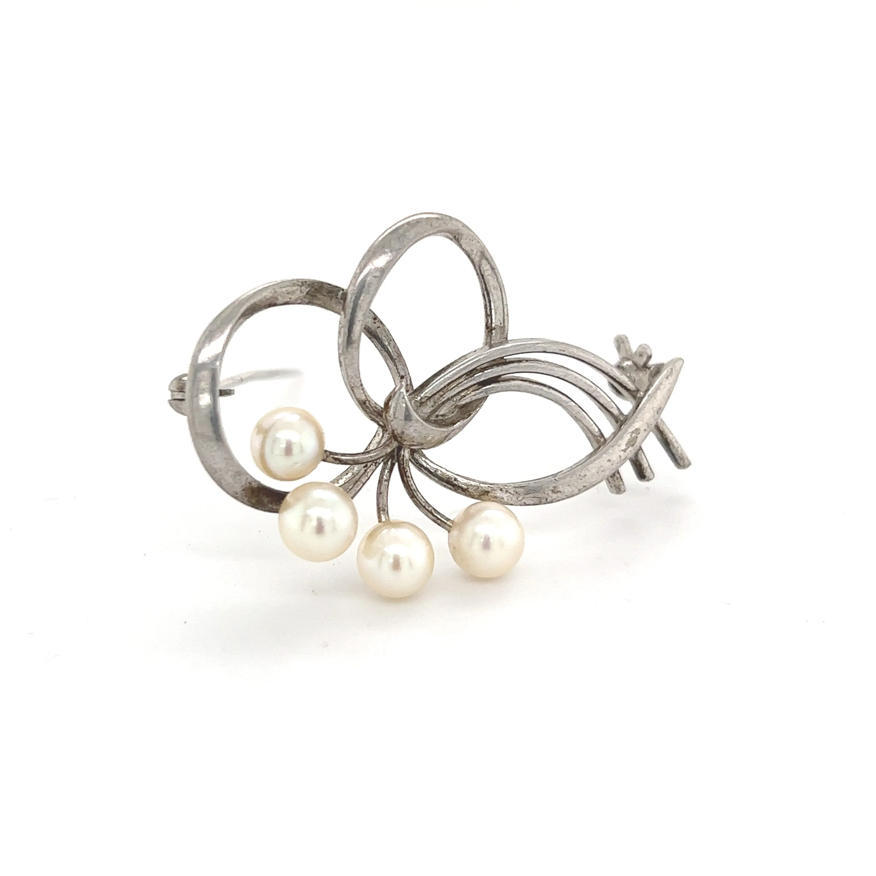 Mikimoto Estate Akoya Pearl Brooch Sterling Silver 5.5 mm M322