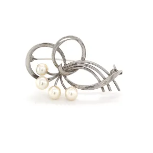 Mikimoto Estate Akoya Pearl Brooch Sterling Silver 5.5 mm M322