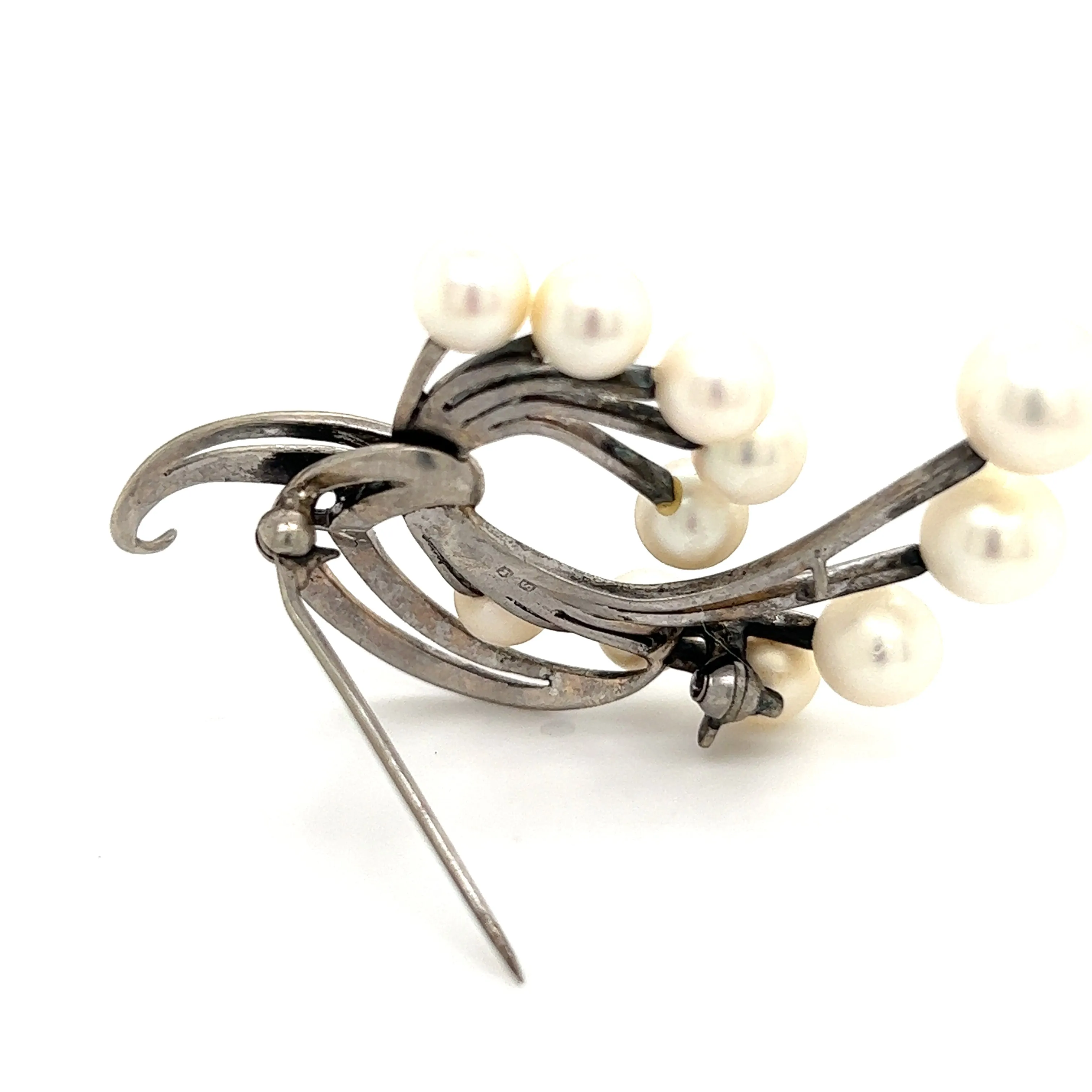 Mikimoto Estate Akoya Pearl XL Spray Brooch Sterling Silver 7.62 mm M265