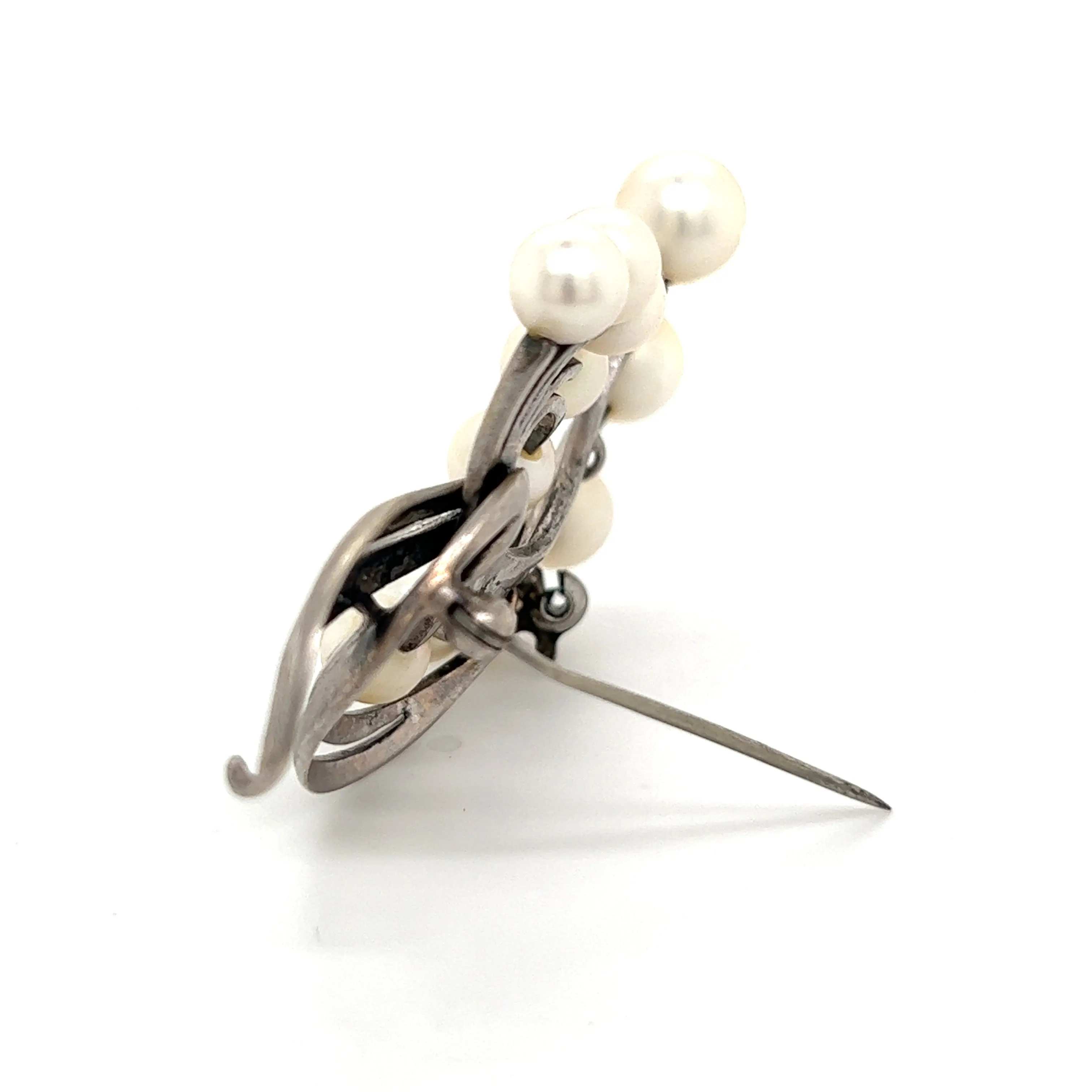 Mikimoto Estate Akoya Pearl XL Spray Brooch Sterling Silver 7.62 mm M265