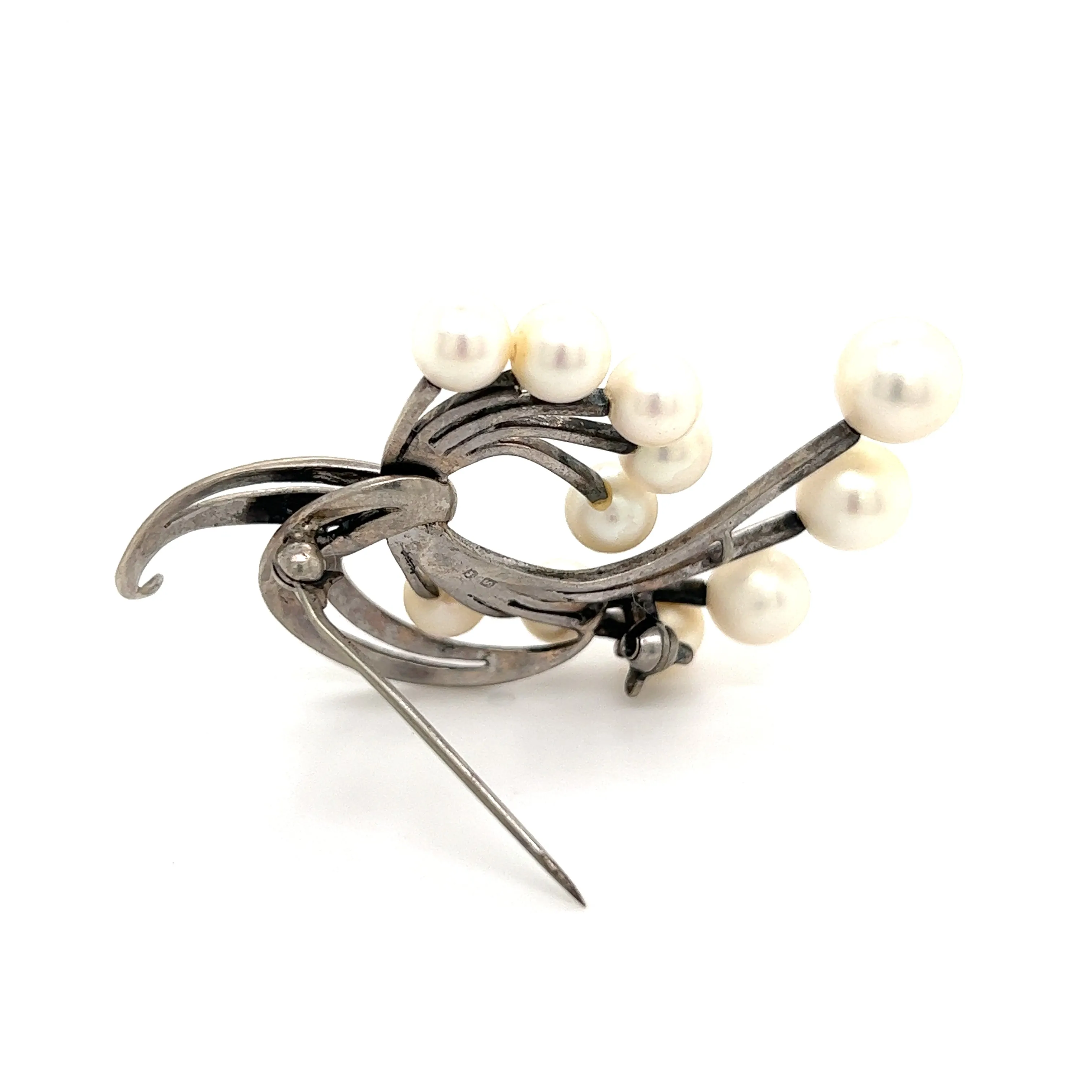 Mikimoto Estate Akoya Pearl XL Spray Brooch Sterling Silver 7.62 mm M265