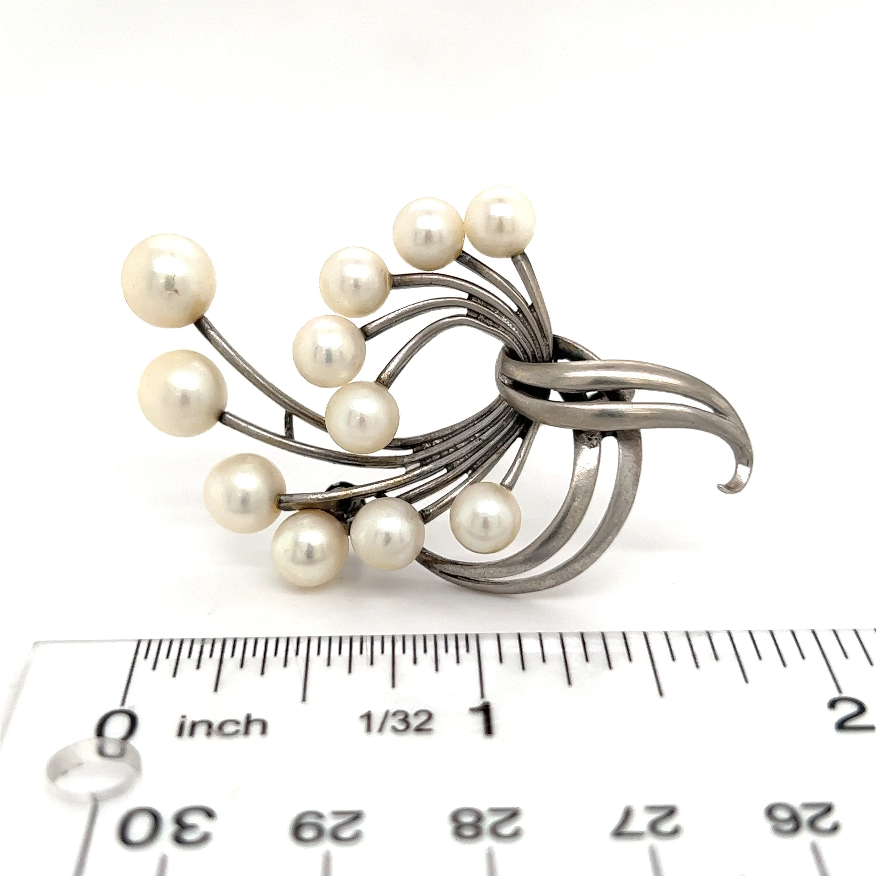 Mikimoto Estate Akoya Pearl XL Spray Brooch Sterling Silver 7.62 mm M265