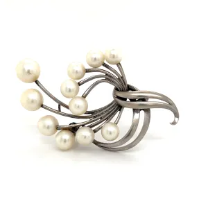 Mikimoto Estate Akoya Pearl XL Spray Brooch Sterling Silver 7.62 mm M265
