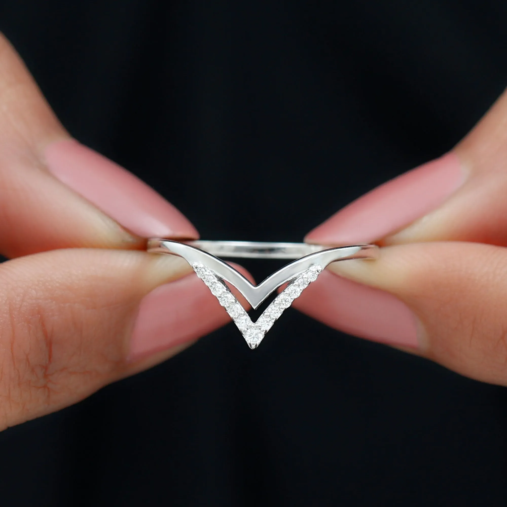 Minimal Moissanite Chevron Enhancer Ring
