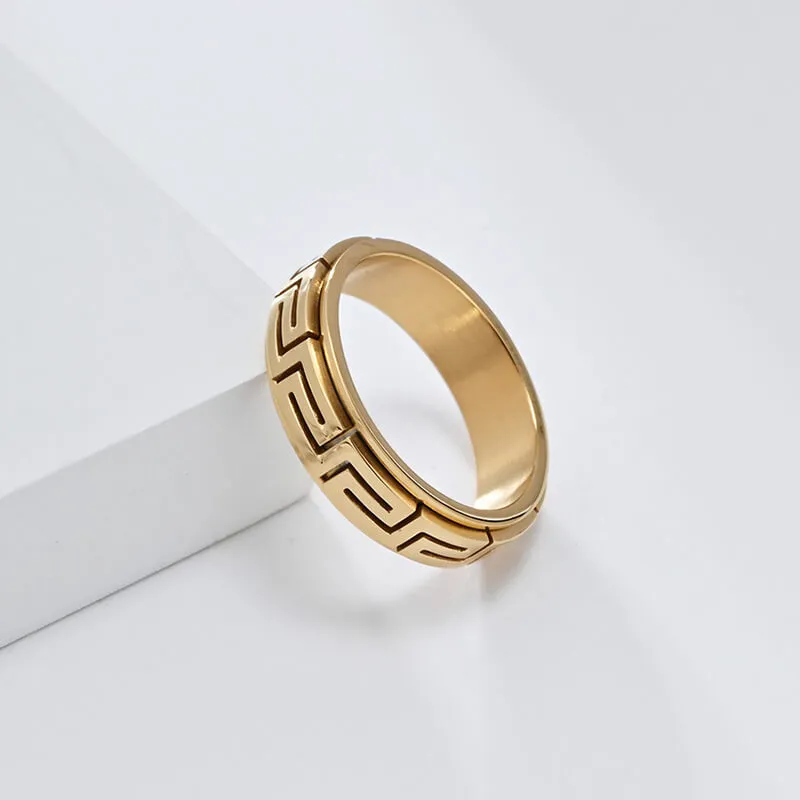Minimalist Great Wall Pattern Stainless Steel Spinner Ring
