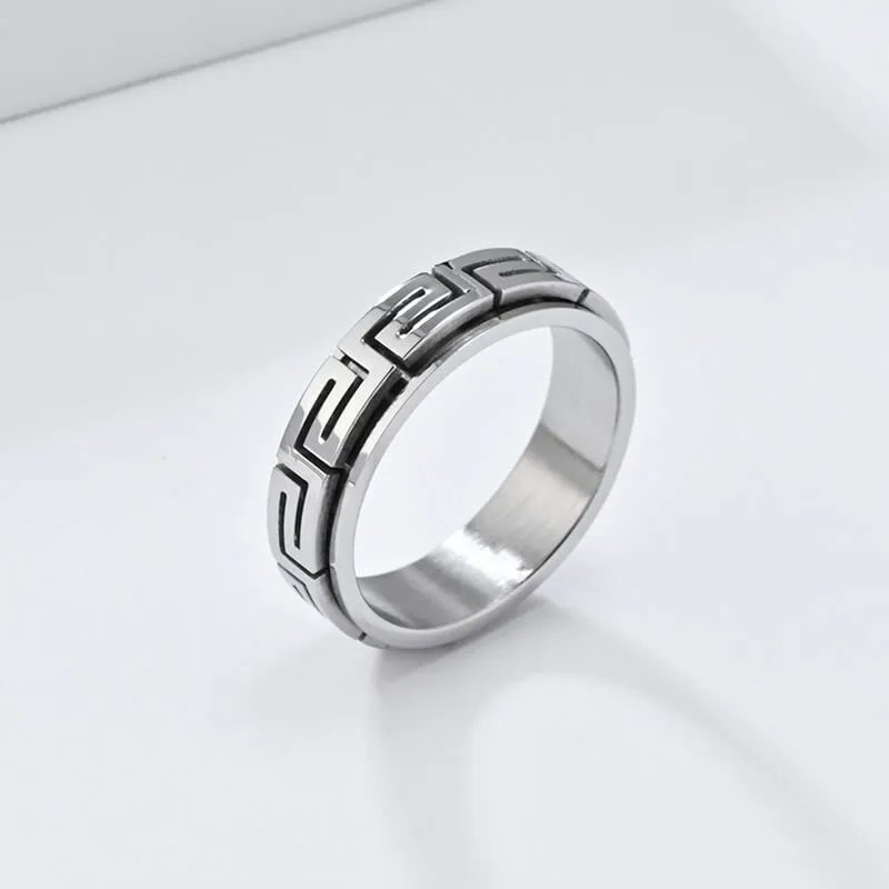Minimalist Great Wall Pattern Stainless Steel Spinner Ring