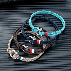 Modern Braided Nautical Rope Bracelets for Men Women Stainless Steel Mini Horseshoe Shackle with Screw Wristband Jewelry