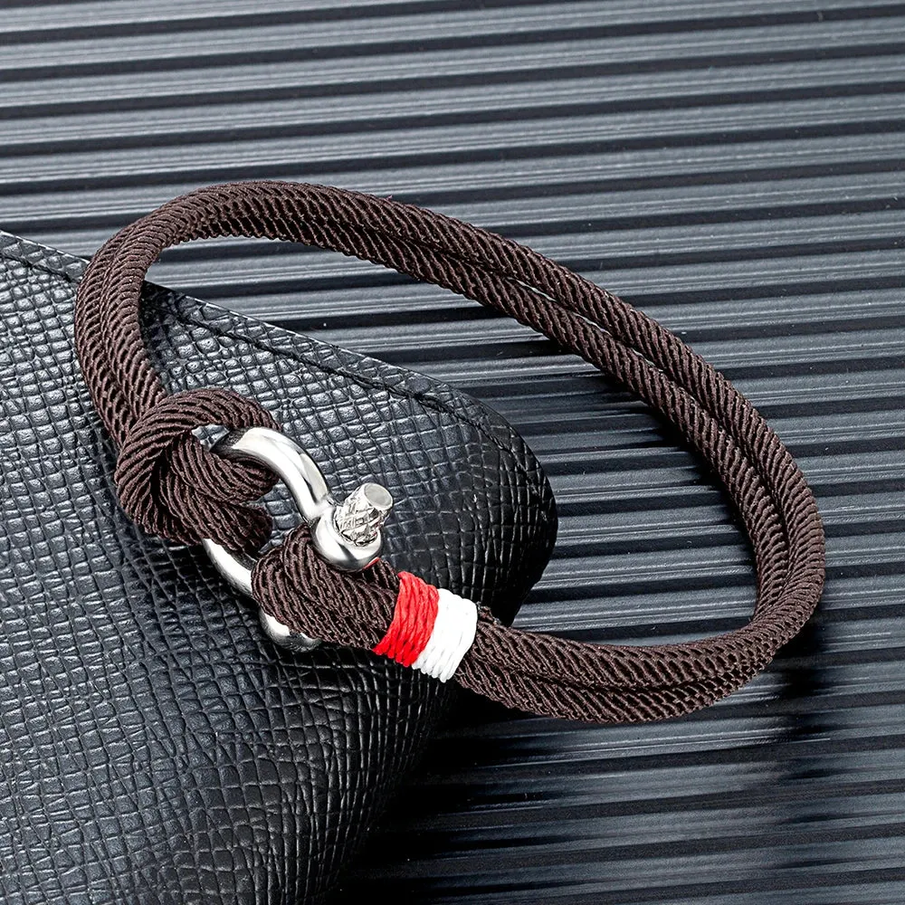 Modern Braided Nautical Rope Bracelets for Men Women Stainless Steel Mini Horseshoe Shackle with Screw Wristband Jewelry