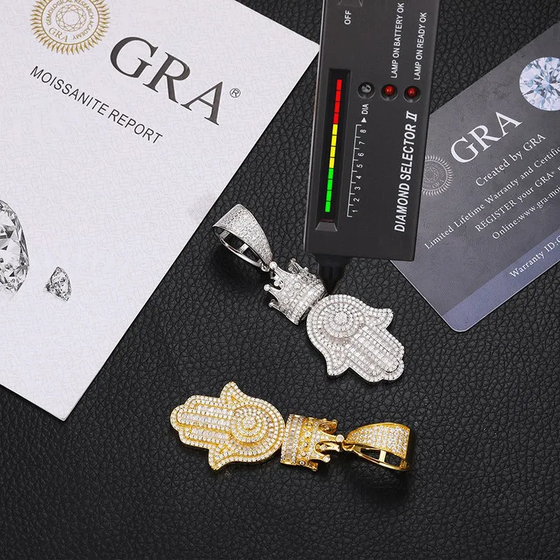 Moissanite S925 Crown Baguette Hamsa Pendant