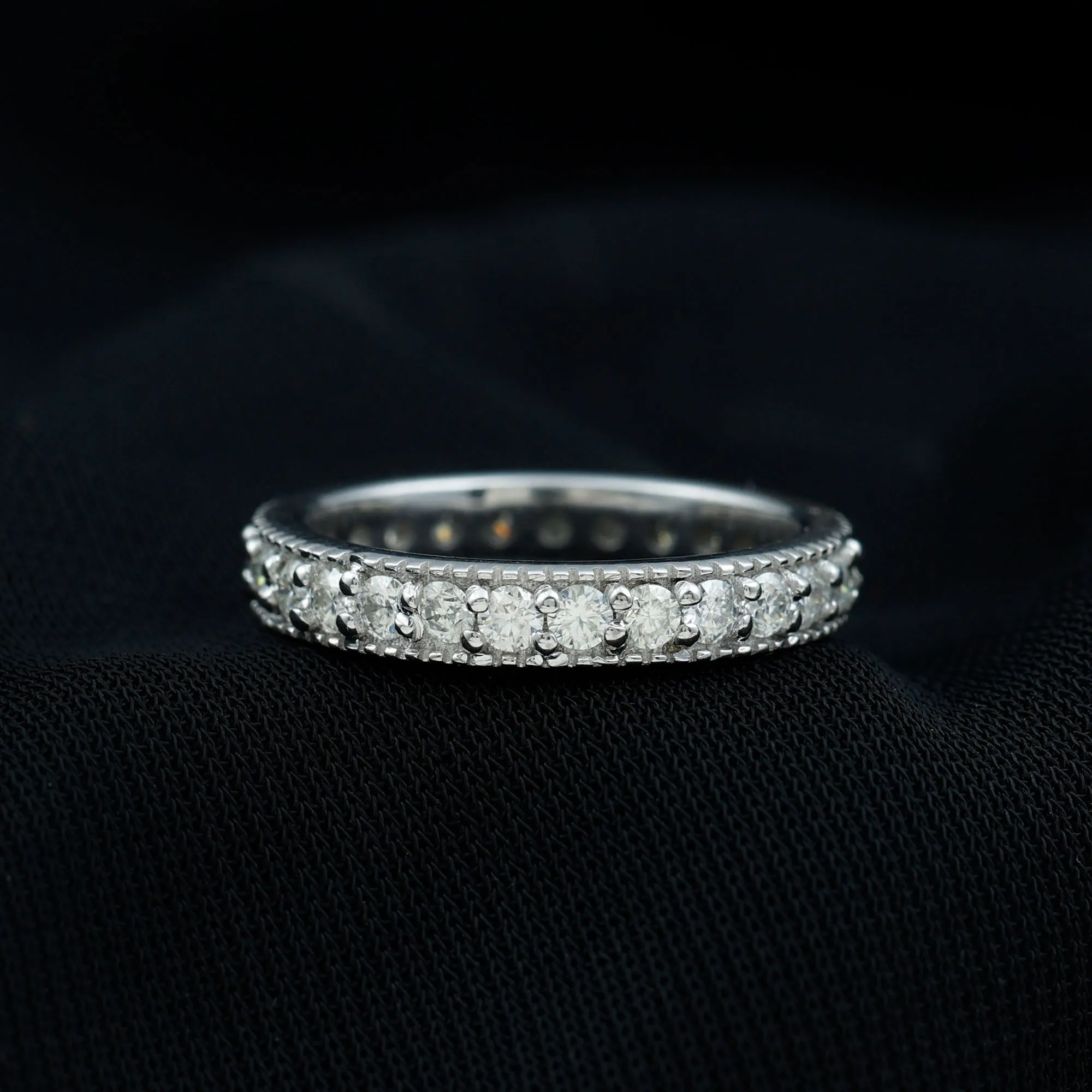 Moissanite Simple Band Ring with Milgrain Detailing
