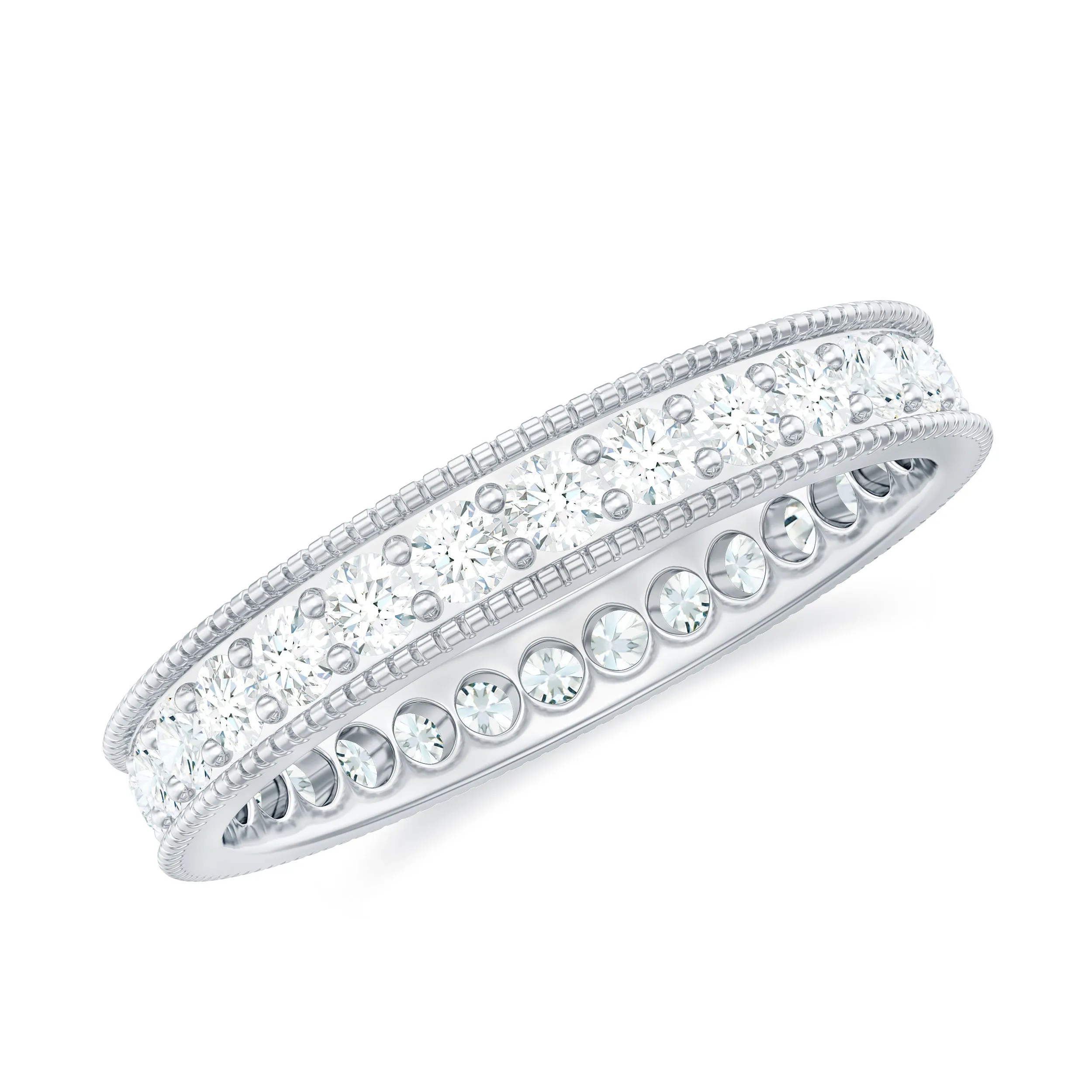 Moissanite Simple Band Ring with Milgrain Detailing