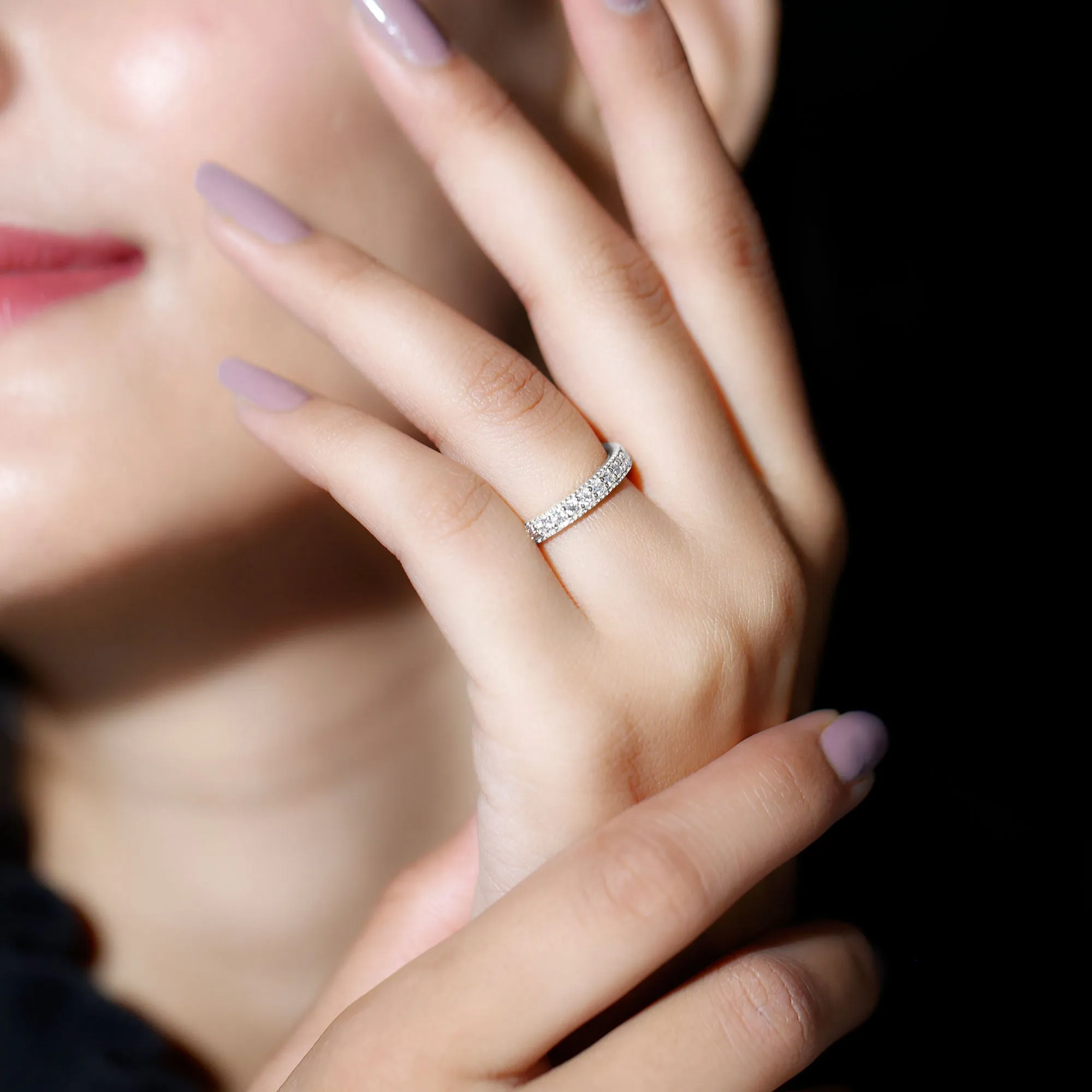 Moissanite Simple Band Ring with Milgrain Detailing