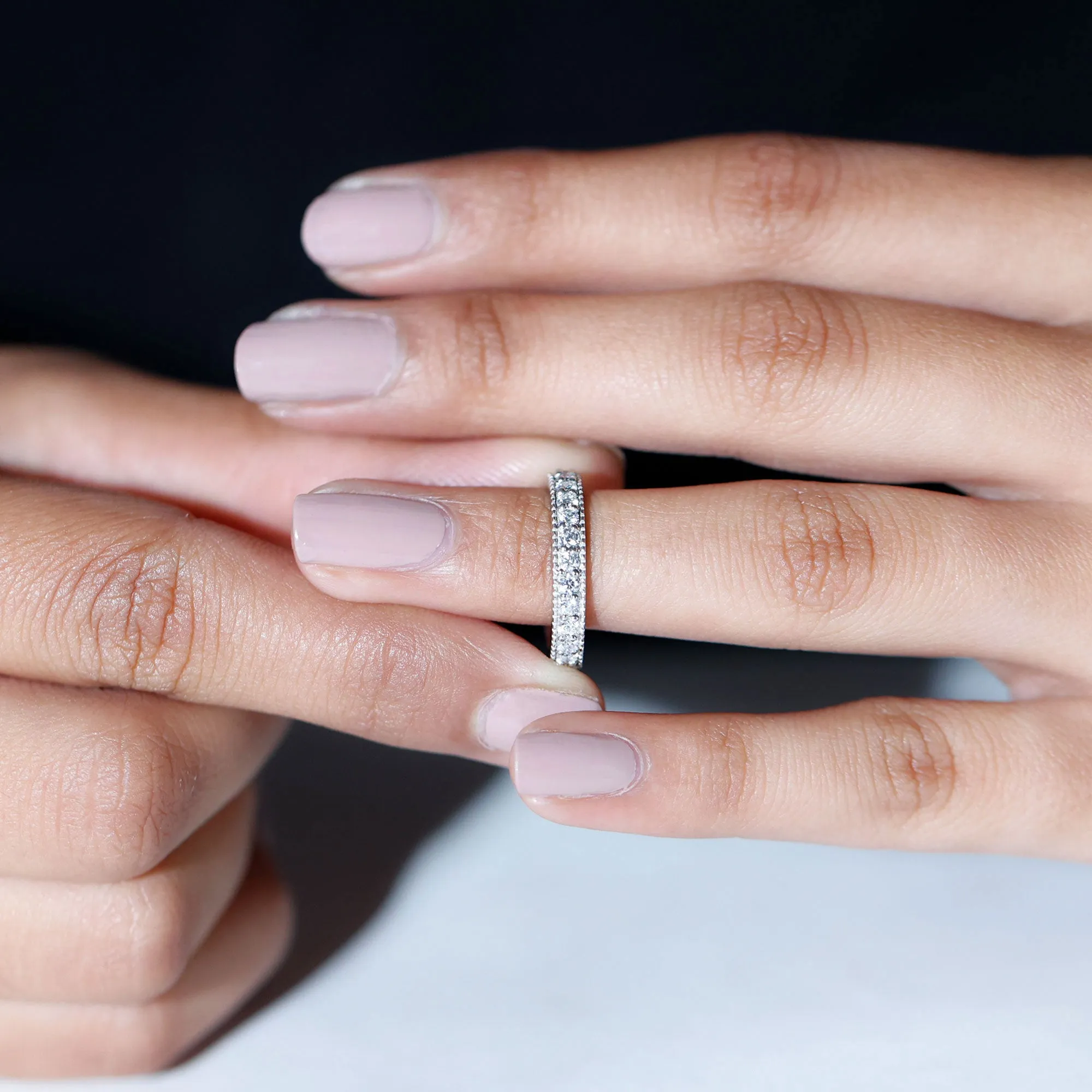 Moissanite Simple Band Ring with Milgrain Detailing