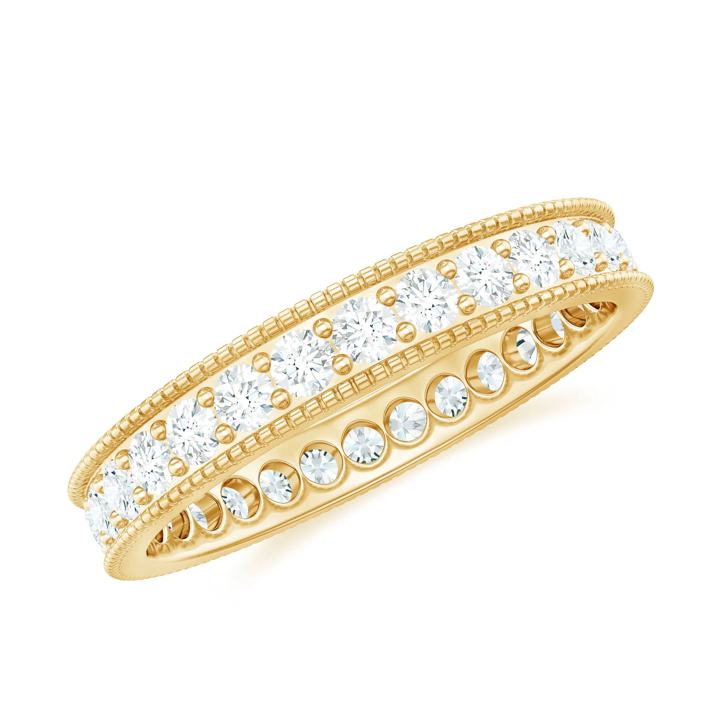 Moissanite Simple Band Ring with Milgrain Detailing