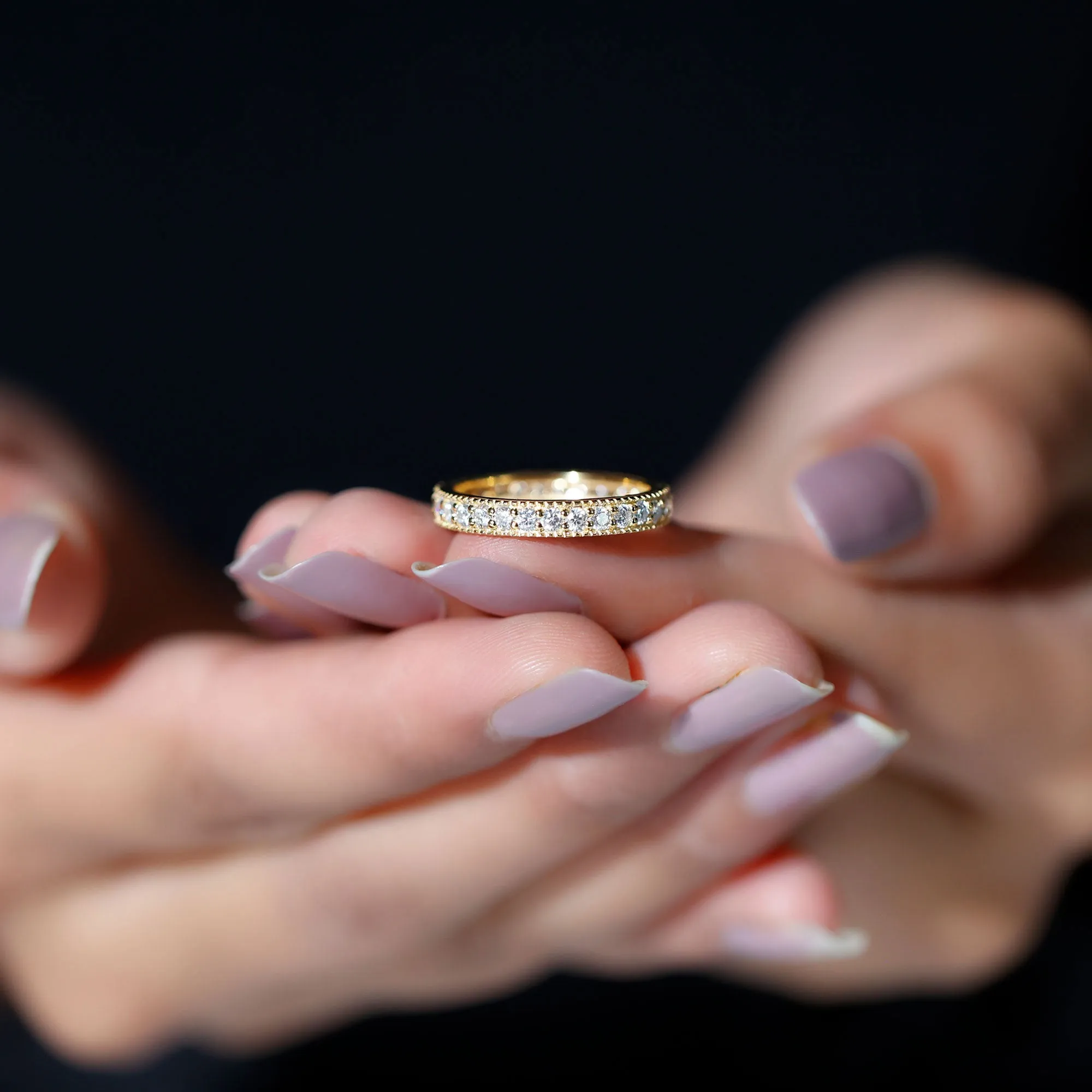 Moissanite Simple Band Ring with Milgrain Detailing