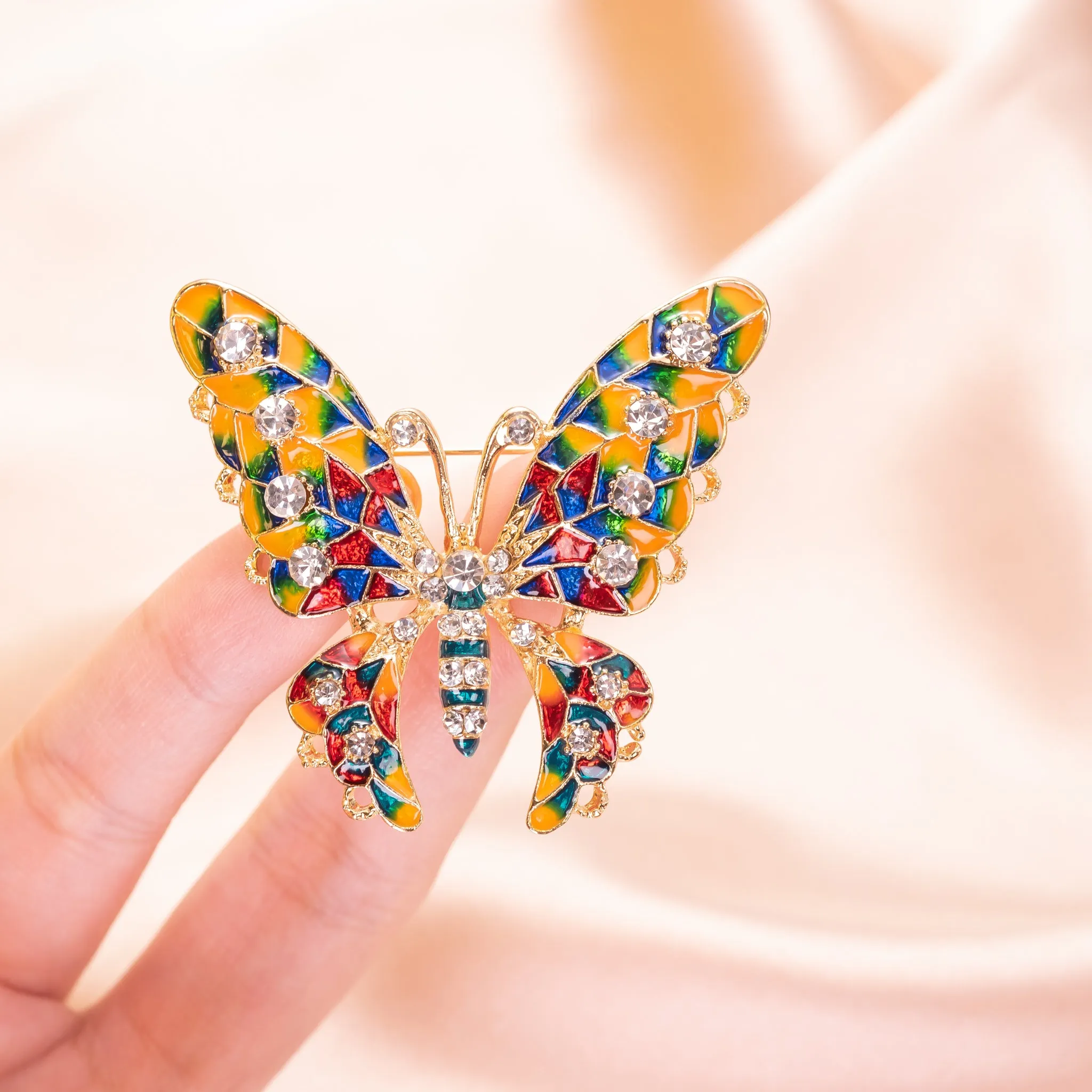 Multicolor Butterfly Brooch Pin Jewelry With Enamel and Crystal