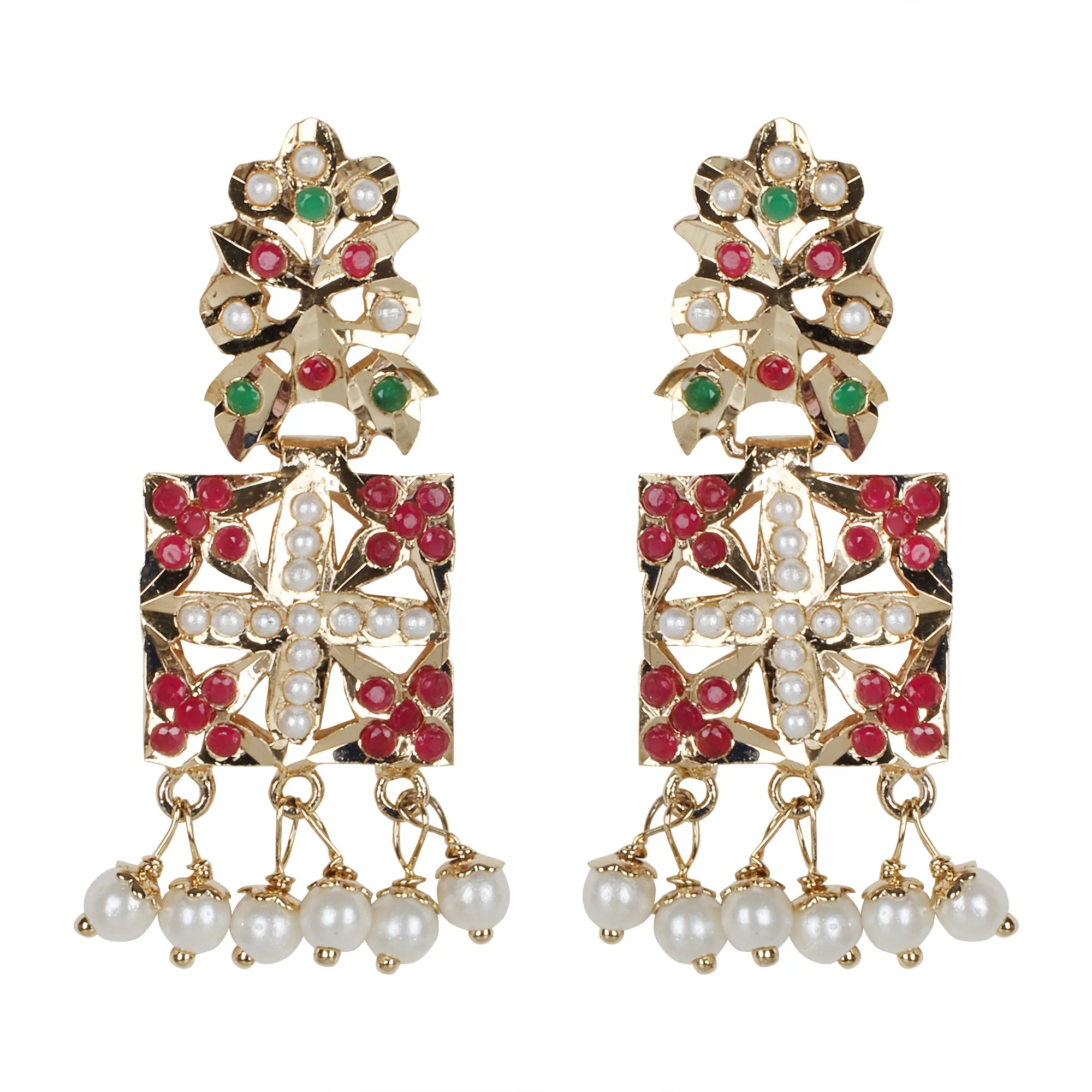 Multicolor Pearl-Studded Choker Set with Earrings & Adjustable Ring