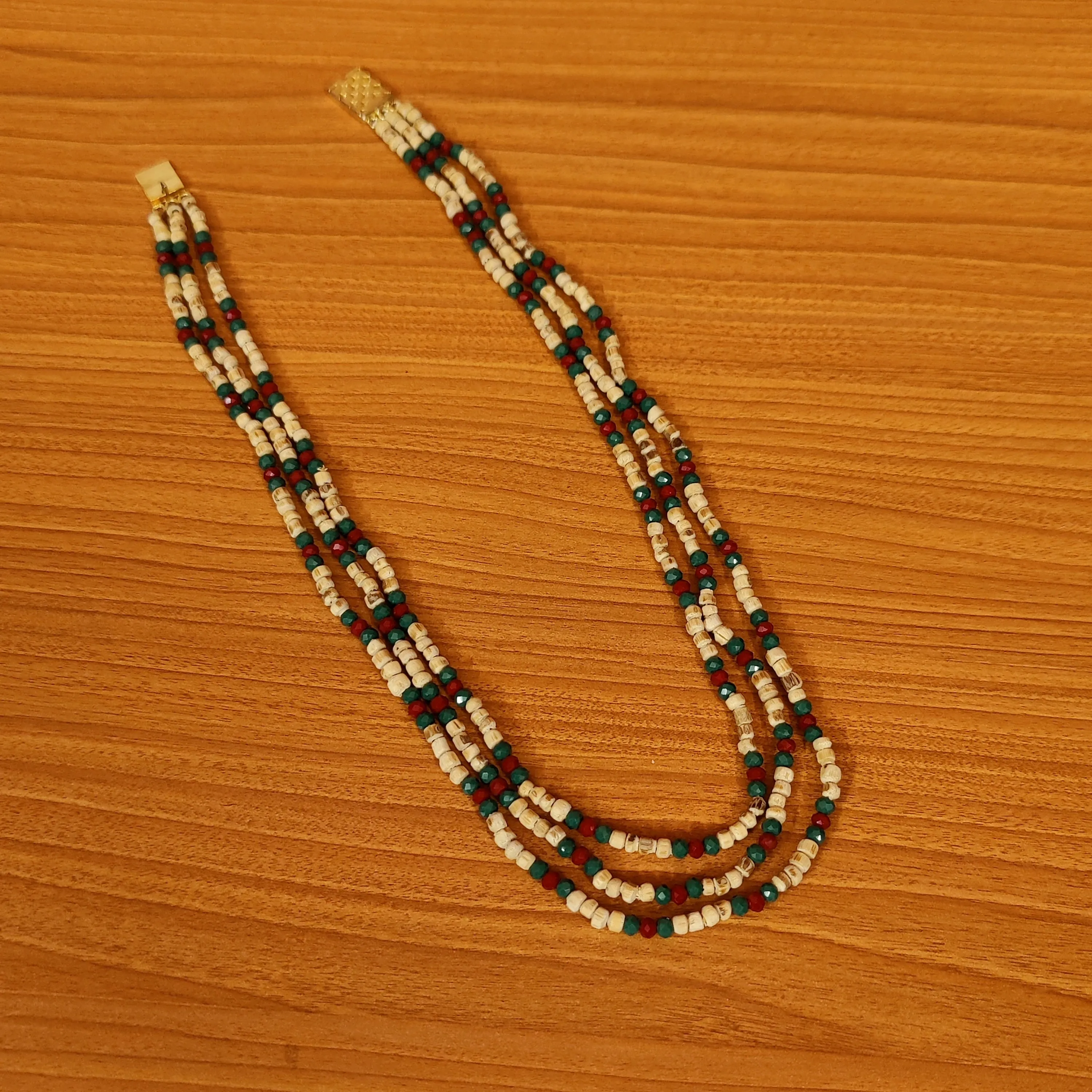 MULTICOLOUR TULSI MALA 3 LAYERED NECKLACE