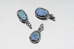 Mystical Opulence: Opal Doublet - Oxidised Sterling Silver - Strong Claw Setting - Hammer Textured - Pendant Crystal Necklace