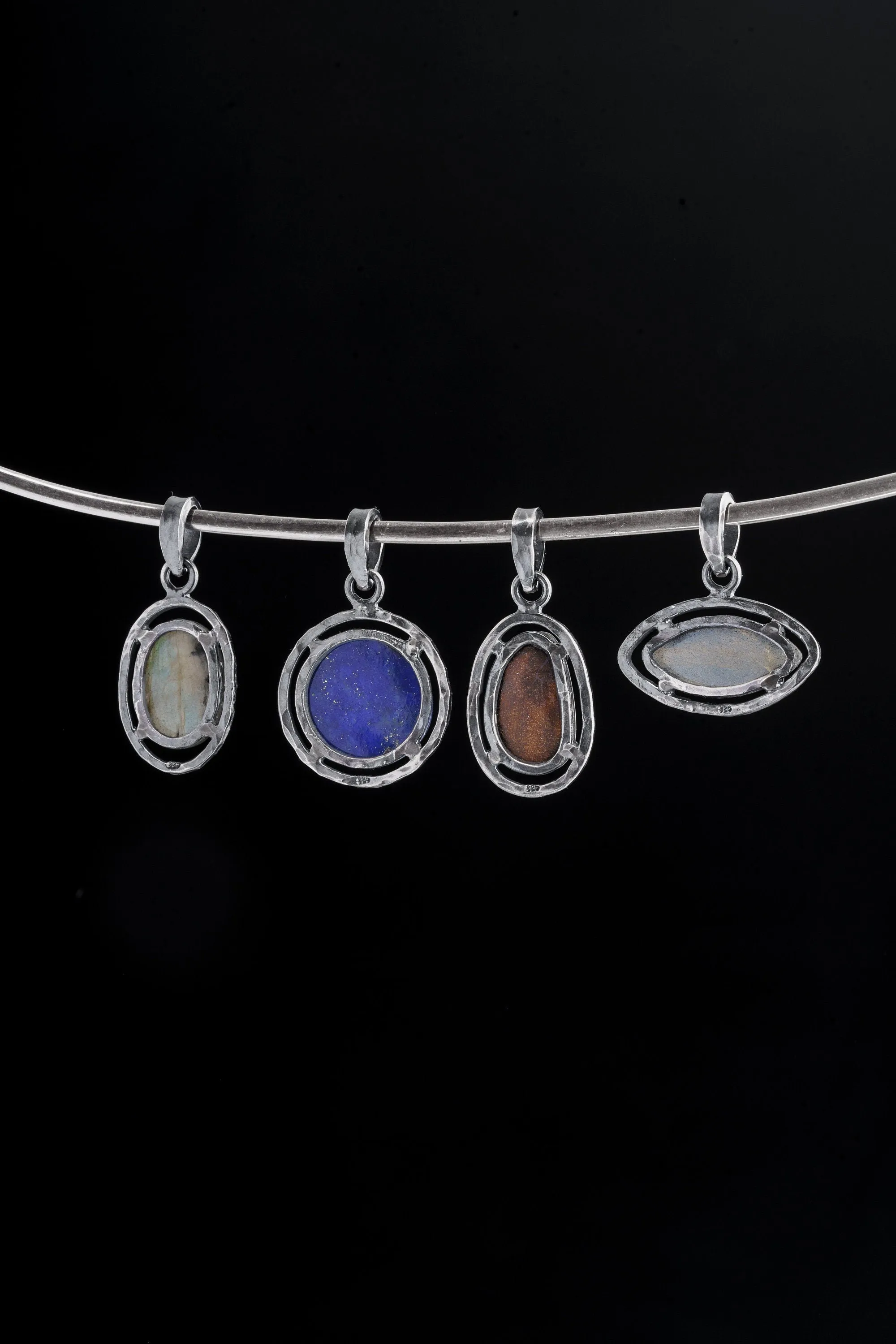 Mystical Opulence: Opal Doublet - Oxidised Sterling Silver - Strong Claw Setting - Hammer Textured - Pendant Crystal Necklace