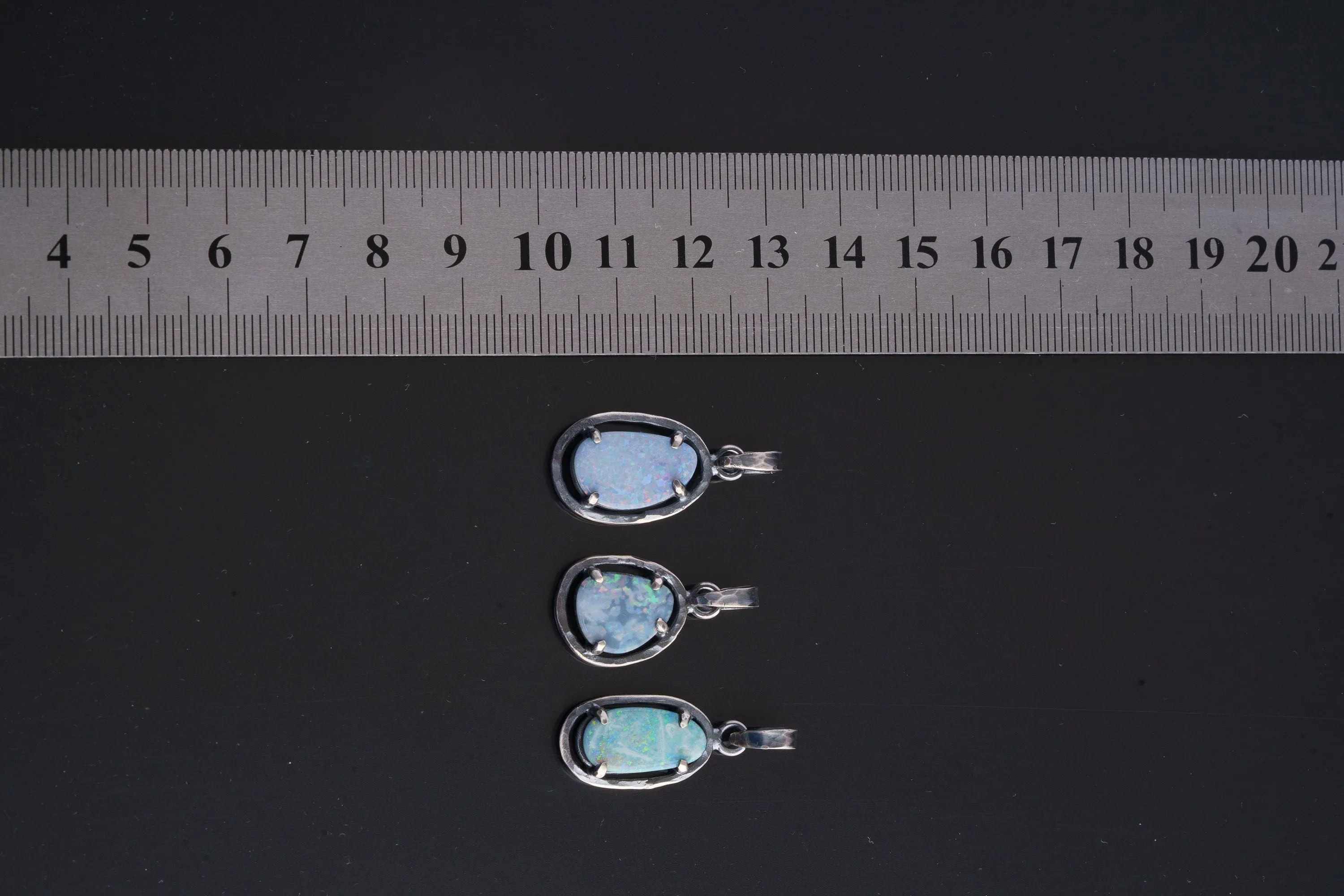 Mystical Opulence: Opal Doublet - Oxidised Sterling Silver - Strong Claw Setting - Hammer Textured - Pendant Crystal Necklace