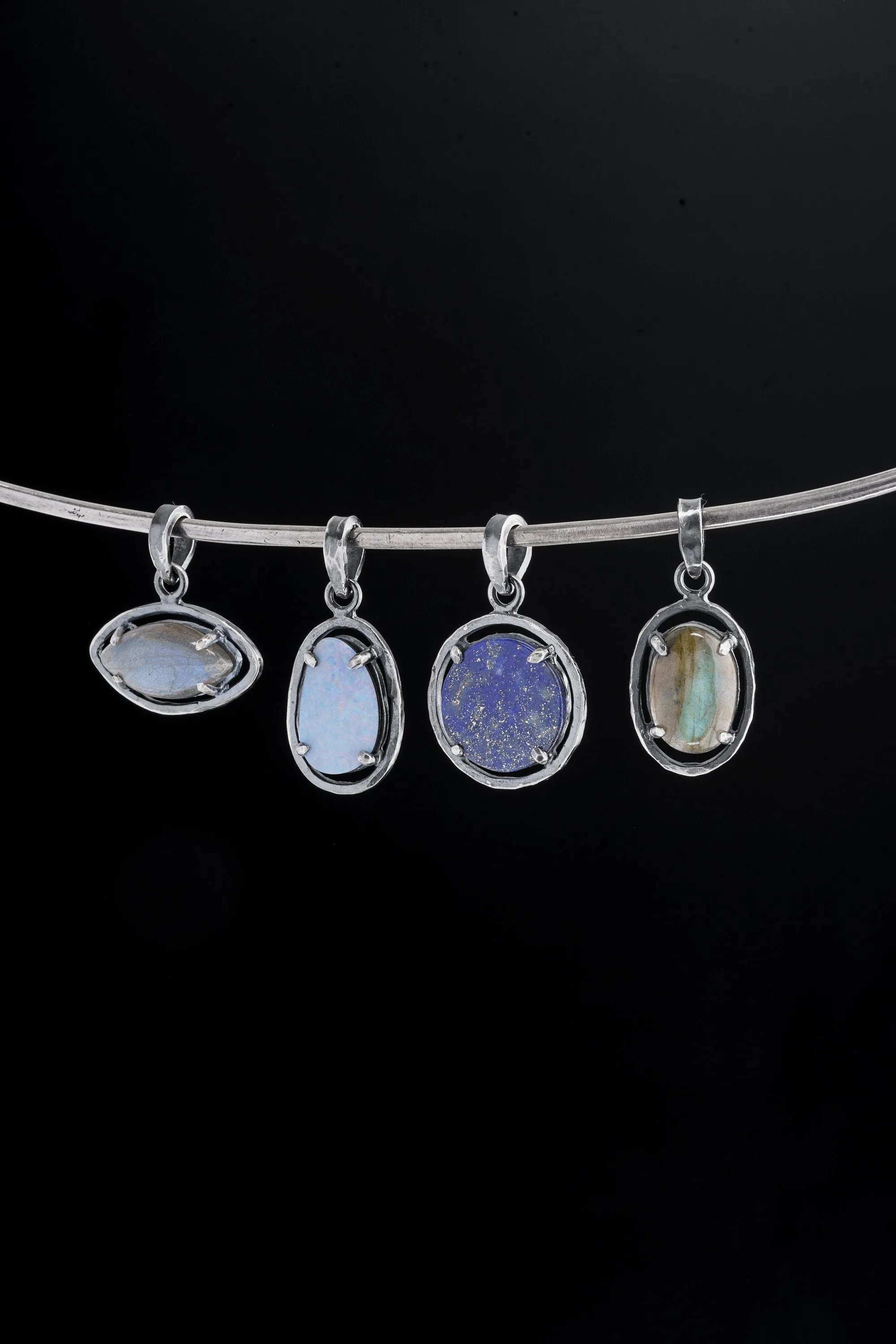 Mystical Opulence: Opal Doublet - Oxidised Sterling Silver - Strong Claw Setting - Hammer Textured - Pendant Crystal Necklace