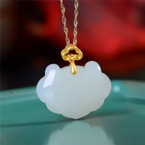 natural Hetian white jade geometric classic pendant ladies necklace