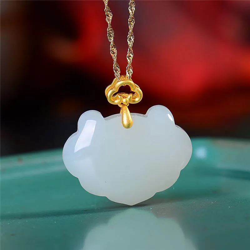 natural Hetian white jade geometric classic pendant ladies necklace