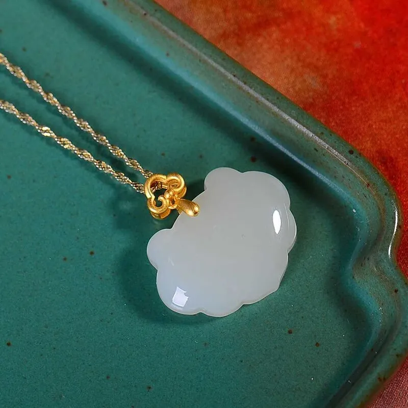natural Hetian white jade geometric classic pendant ladies necklace