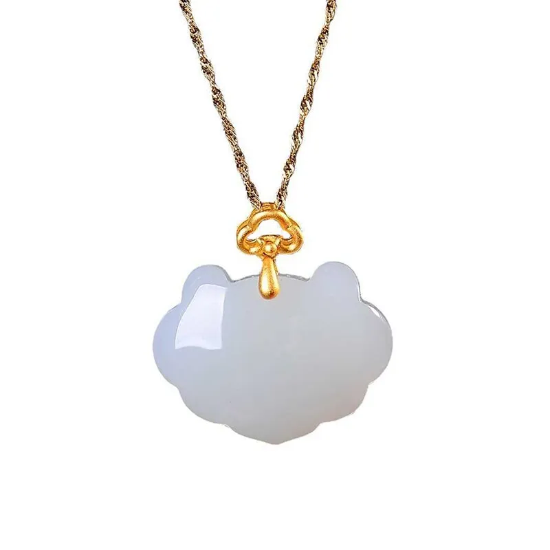 natural Hetian white jade geometric classic pendant ladies necklace