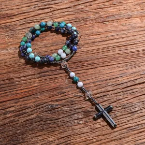 Natural Sodalite Phoenix Lapis Lazuli Mala Beads Cross Catholic Christ Rosary Necklaces