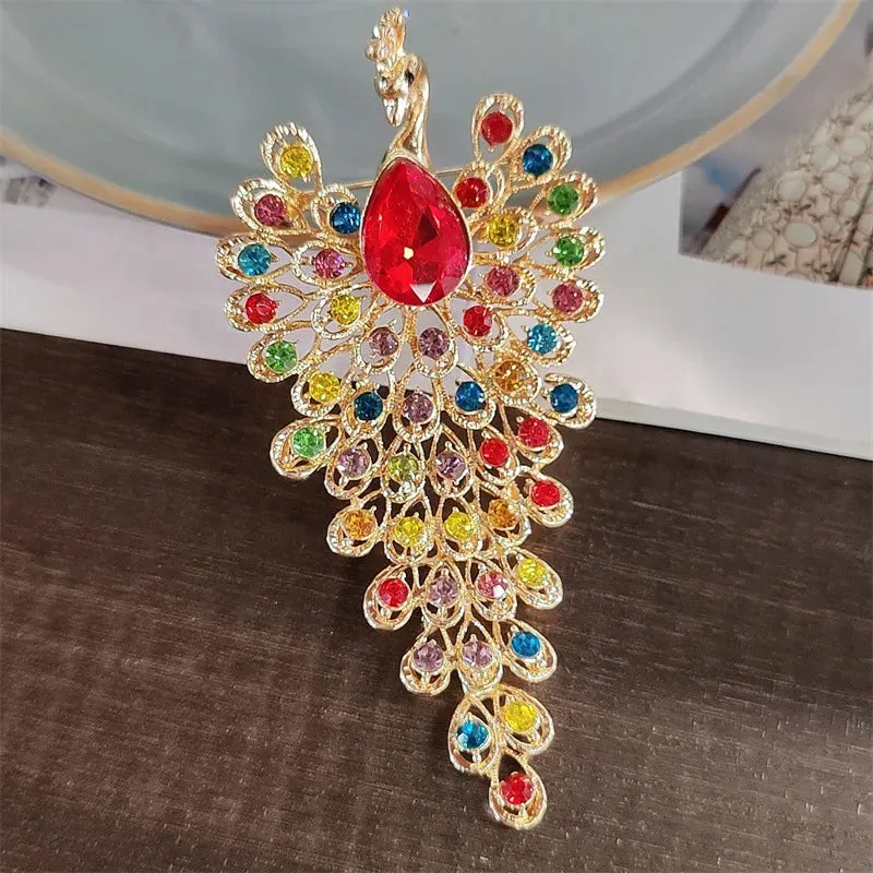 New Creative Colorful Rhinestone Peacock Brooches For Women Retro Elegant Bird Animal Clothing Brooch Pins Party Jewelry Gifts