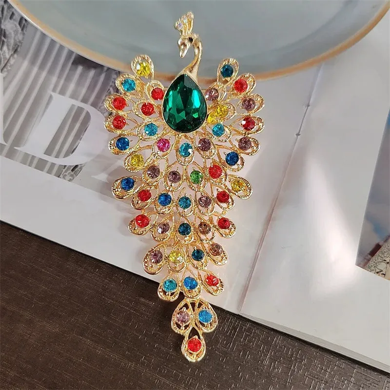 New Creative Colorful Rhinestone Peacock Brooches For Women Retro Elegant Bird Animal Clothing Brooch Pins Party Jewelry Gifts