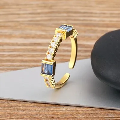 New Fashion Simple Style Open Adjustable Micro Paved Cubiz Zircon Finger Rings