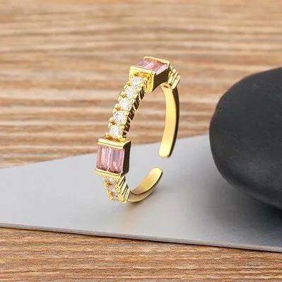 New Fashion Simple Style Open Adjustable Micro Paved Cubiz Zircon Finger Rings