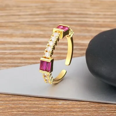 New Fashion Simple Style Open Adjustable Micro Paved Cubiz Zircon Finger Rings