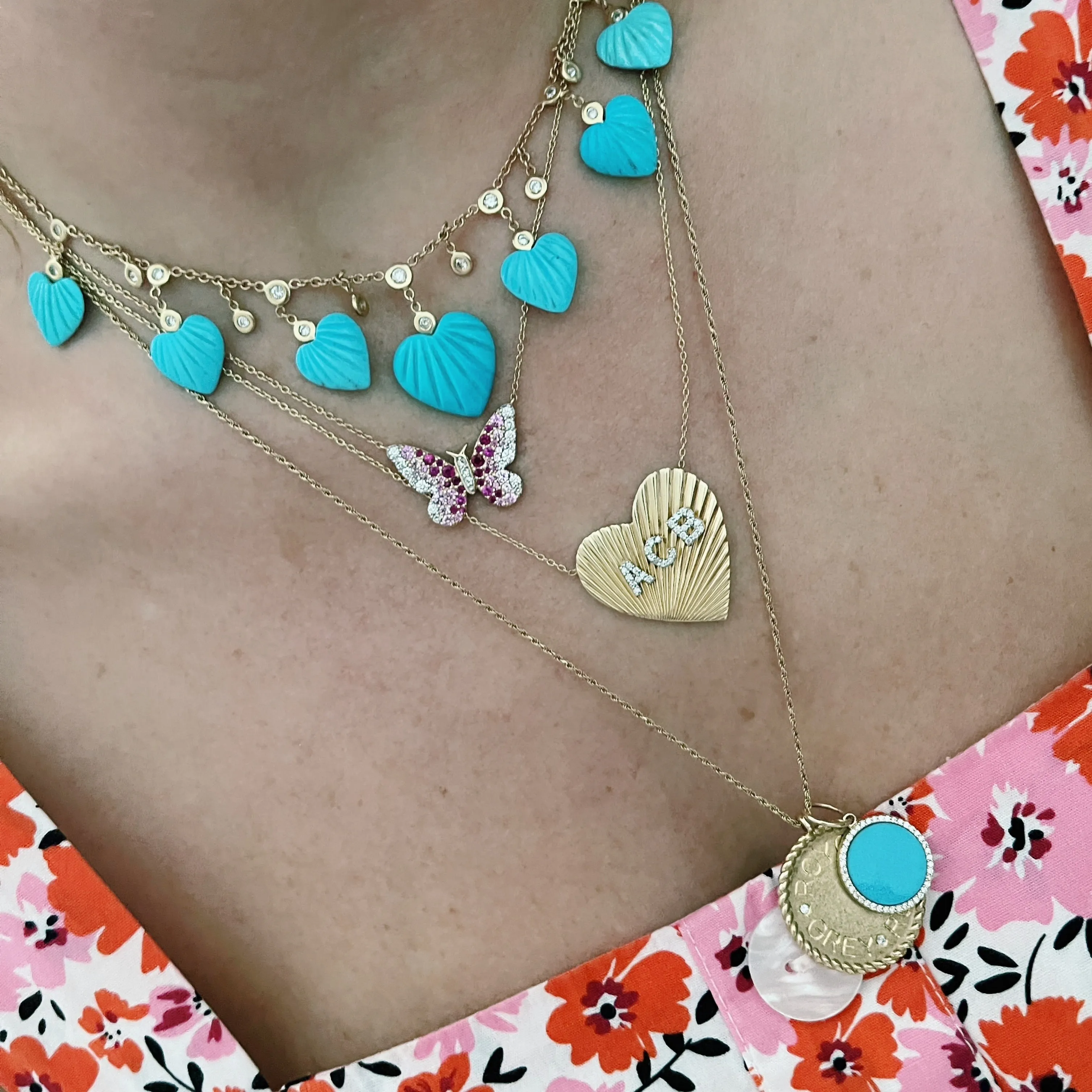 Ombre Semi Precious and Diamond Butterfly Necklace