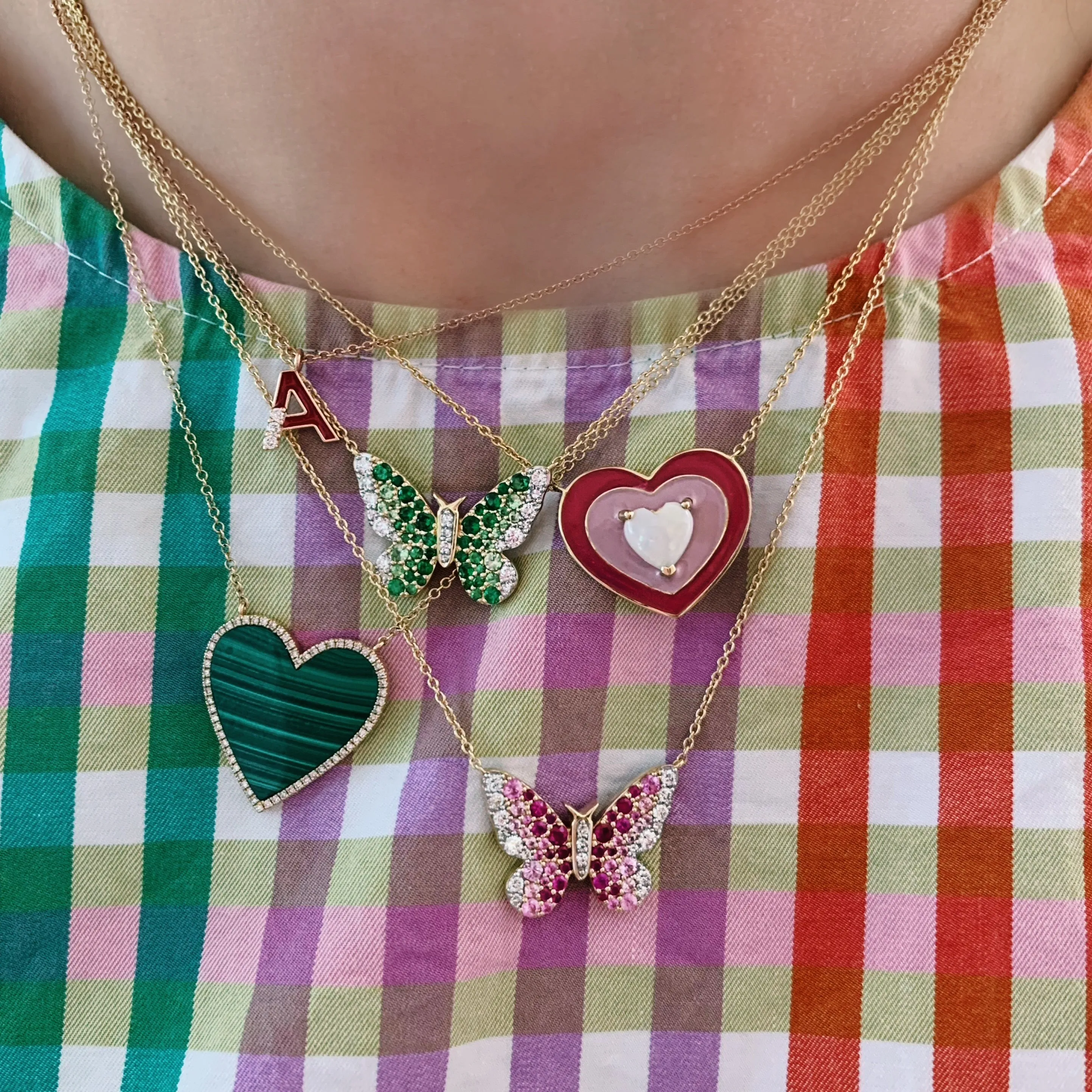 Ombre Semi Precious and Diamond Butterfly Necklace