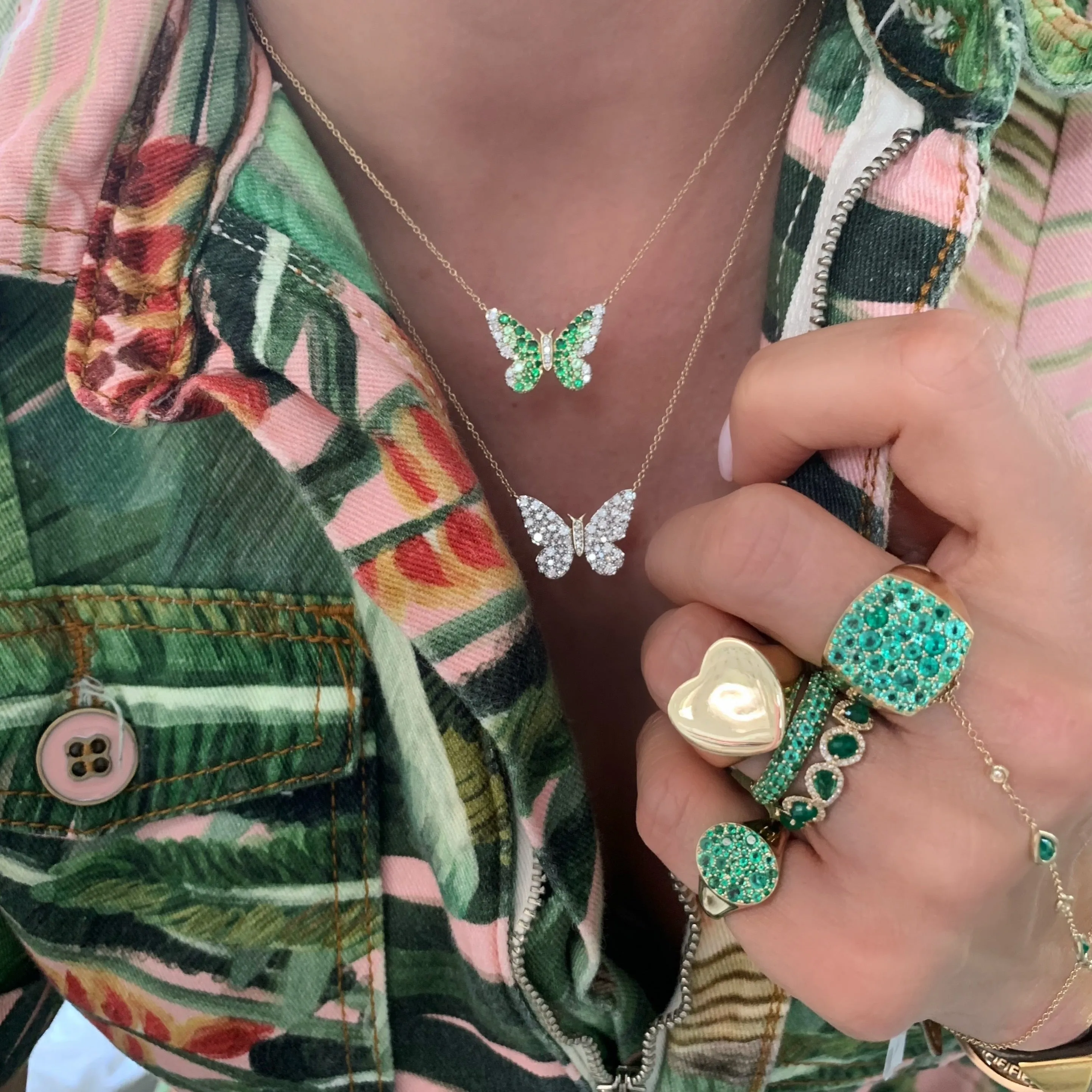 Ombre Semi Precious and Diamond Butterfly Necklace