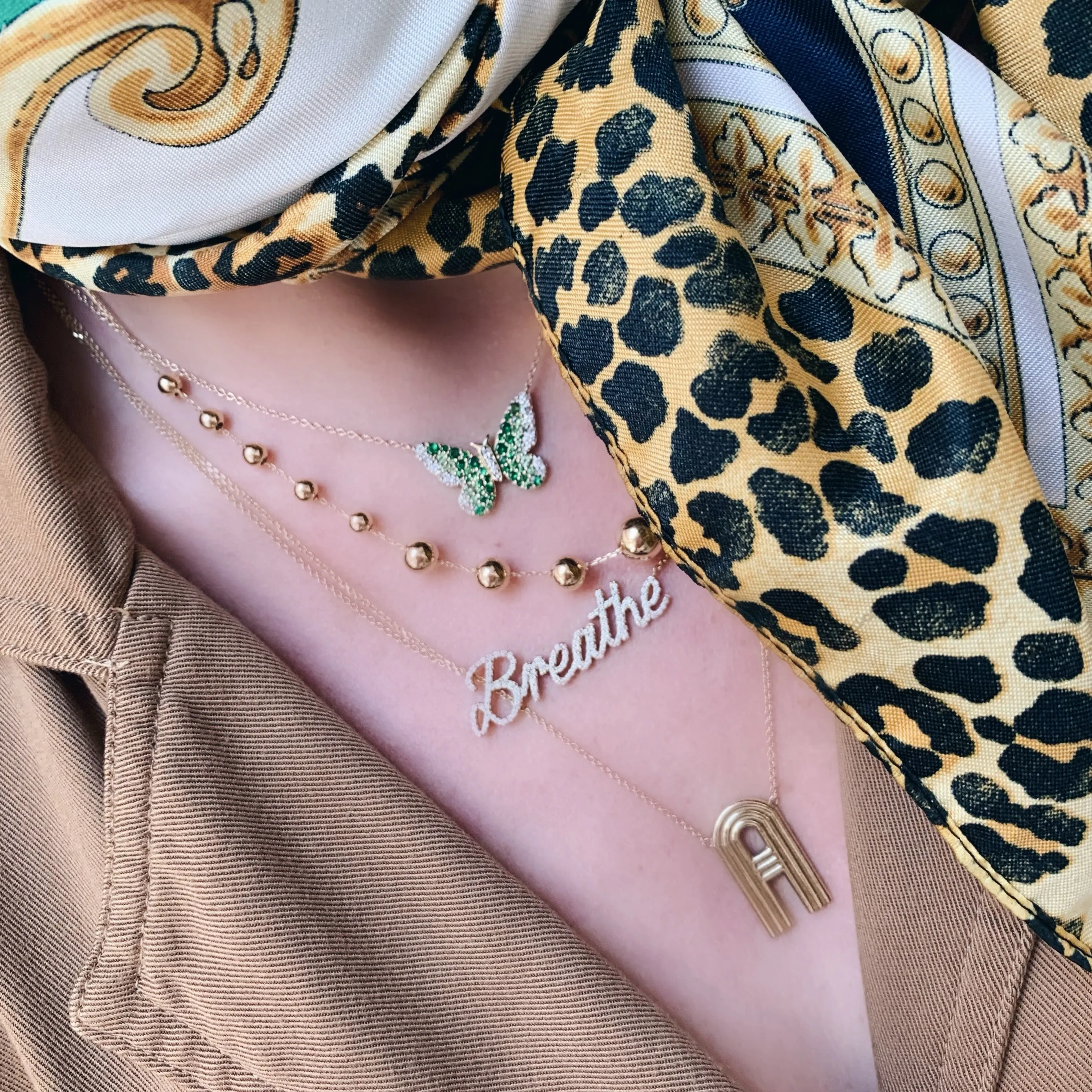 Ombre Semi Precious and Diamond Butterfly Necklace