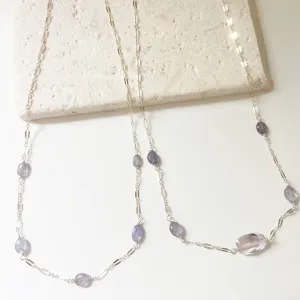 Pale purple amethyst Segmented Short Necklace in Gold or Silver (17 inches)
