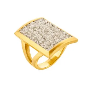 Parallelogram Sterling Silver Ring with Grey Diamonds plated in 18K Gold (No 54)