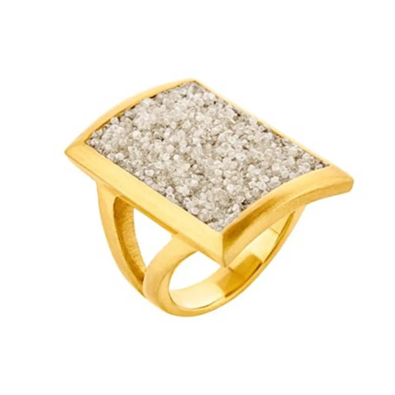 Parallelogram Sterling Silver Ring with Grey Diamonds plated in 18K Gold (No 54)