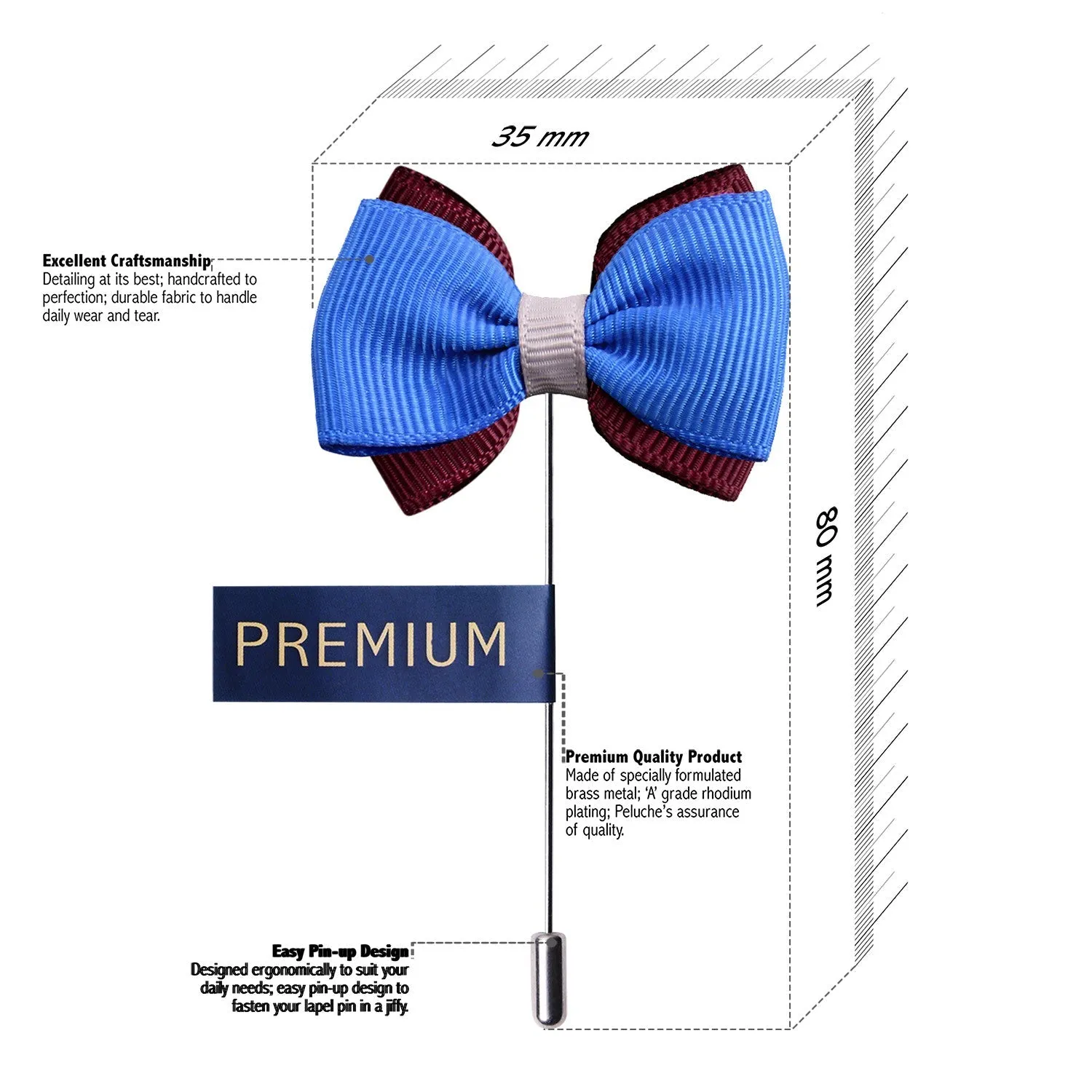 Peluche The Graceful Bow Blue and Brown Brooch