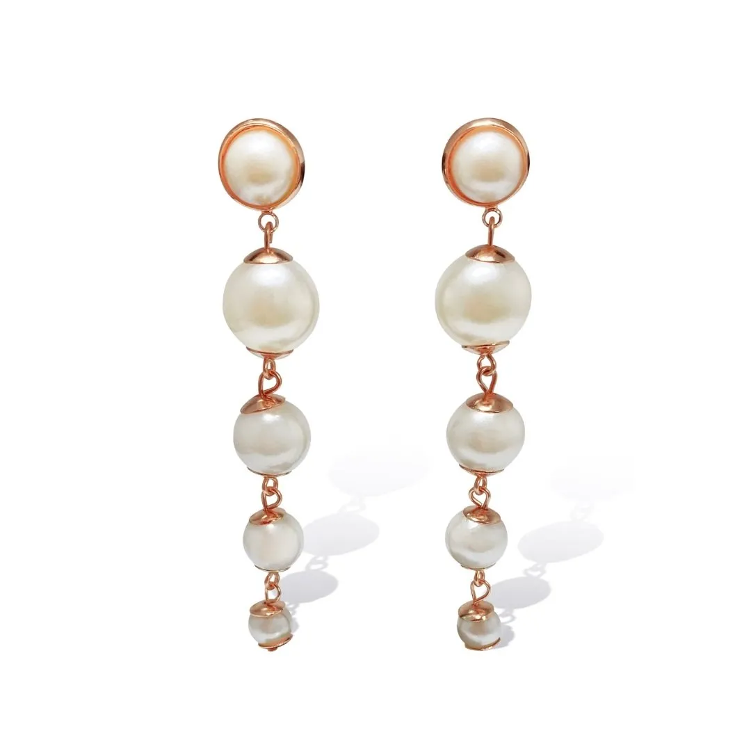 Perle White & Rose Gold Long Earrings W/S