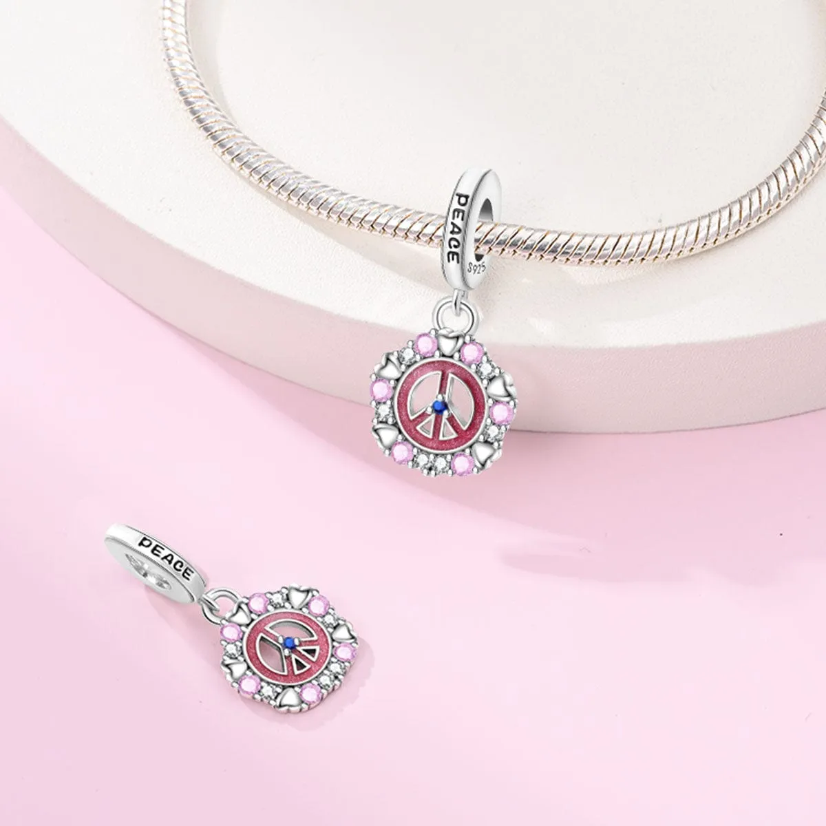 Pink Peace & Hearts Charm