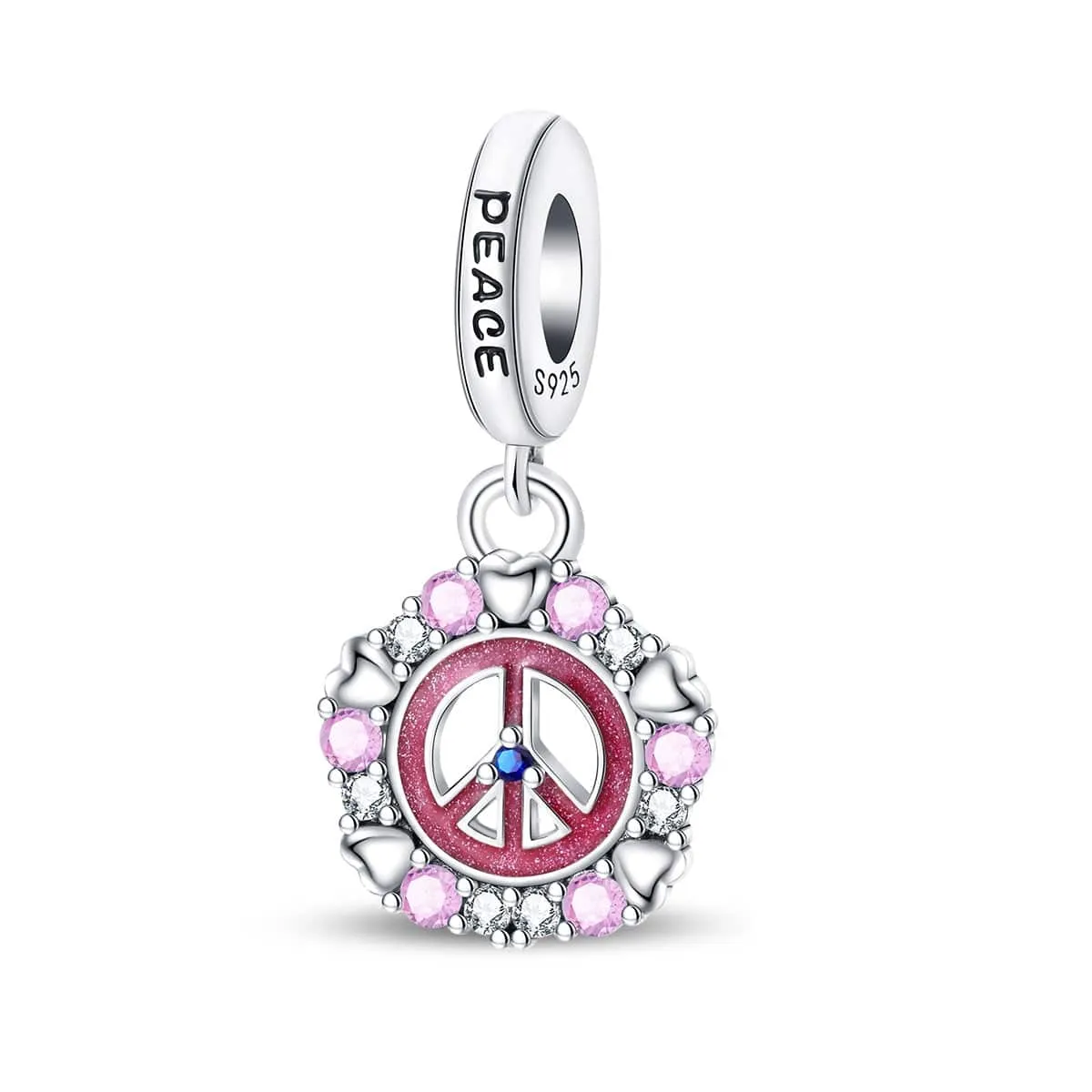 Pink Peace & Hearts Charm