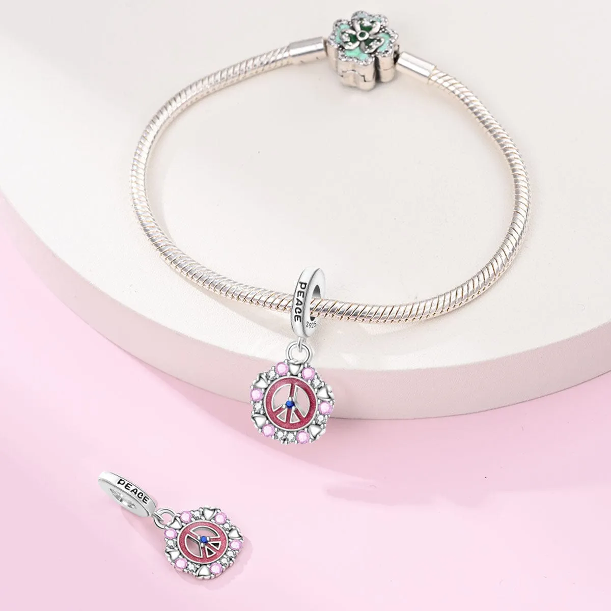 Pink Peace & Hearts Charm