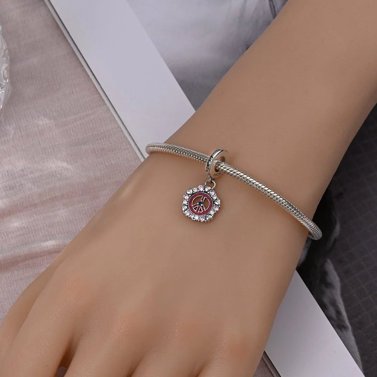 Pink Peace & Hearts Charm
